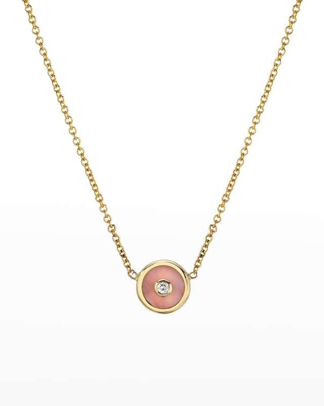 14k Yellow Gold Mini Pink Opal Compass Pendant Necklace